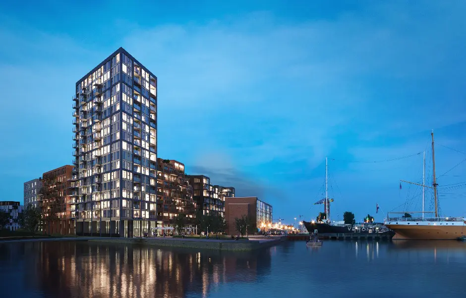 0307 Hines - Southdock Exterieur 02 - Hoek avond